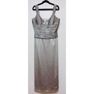Y2K Jean De Lys Silver Beaded Formal Gown Size 16 2000s MOB Evening Dress Ruched